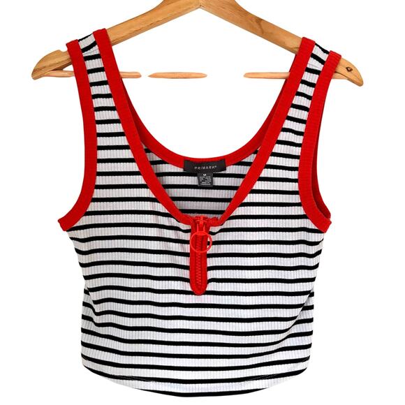 Primark Tops - Primark Cropped Tank Top | Size M | Black/White/Red Stripes Y2K Loungewear